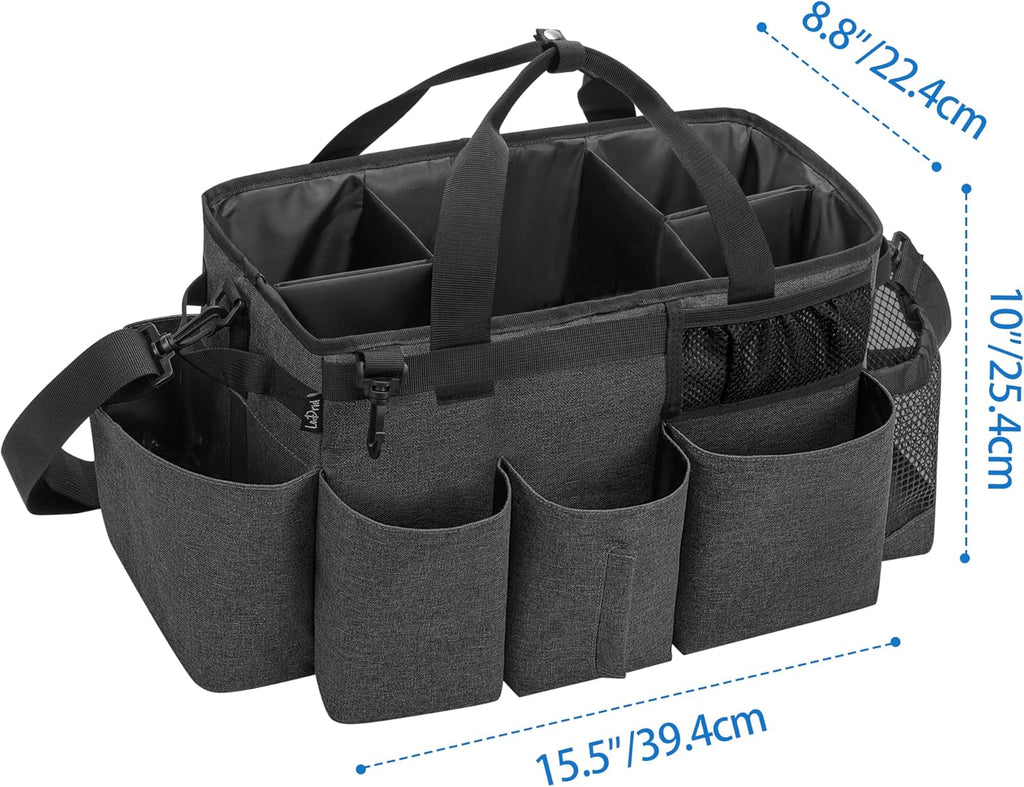 Wearable Cleaning Caddy Bag with 4 Foldable Dividers, Cleaning Supply Organizer with Shoulder Strap and Side Handles