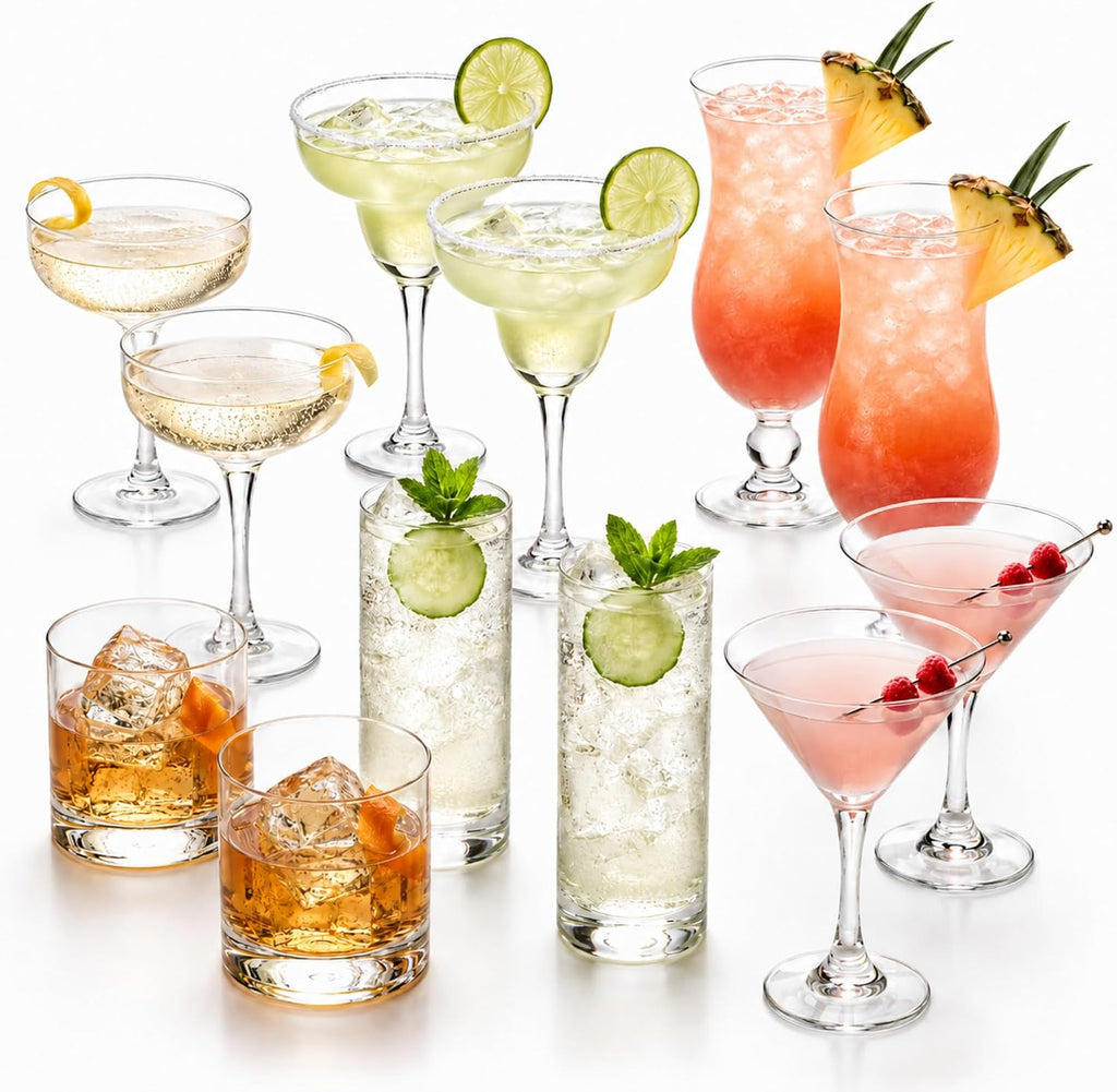 12 Set Cocktail Glasses Mixed Drinkware,12-piece Party Set