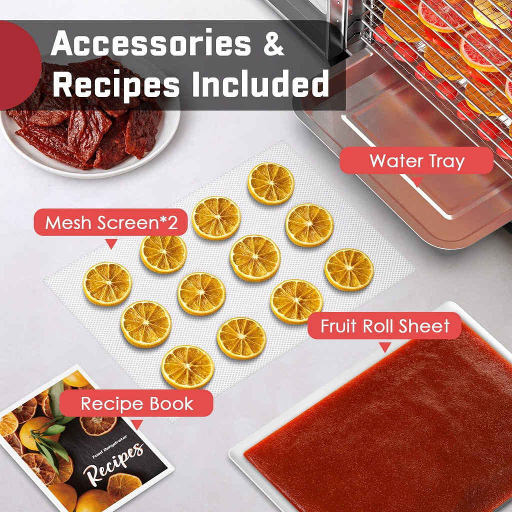 10-Tray Stainless Steel Food Dehydrator, 400W with 4 Presets
