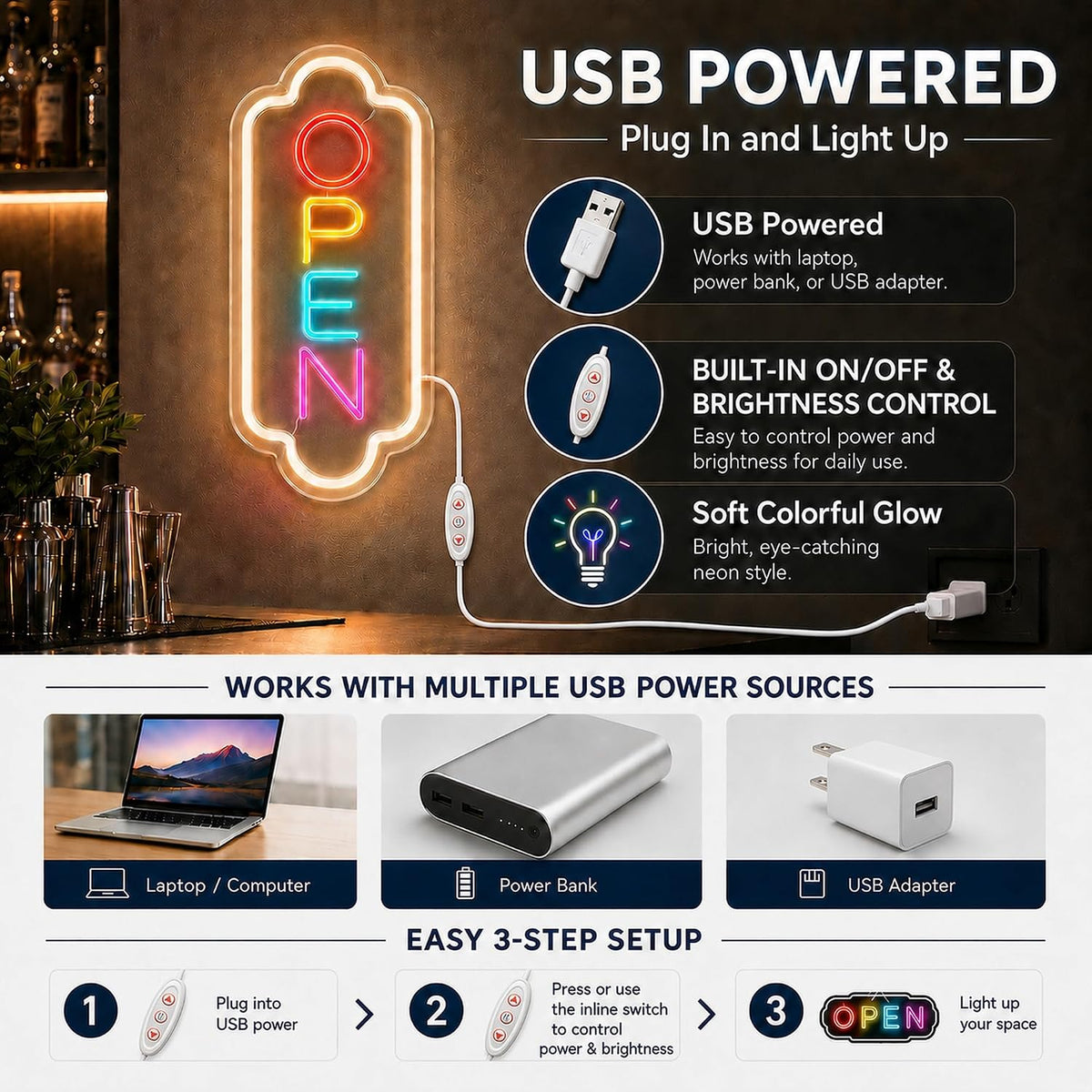 Open Sign for Business:LED Neon Window Sign for Storefronts