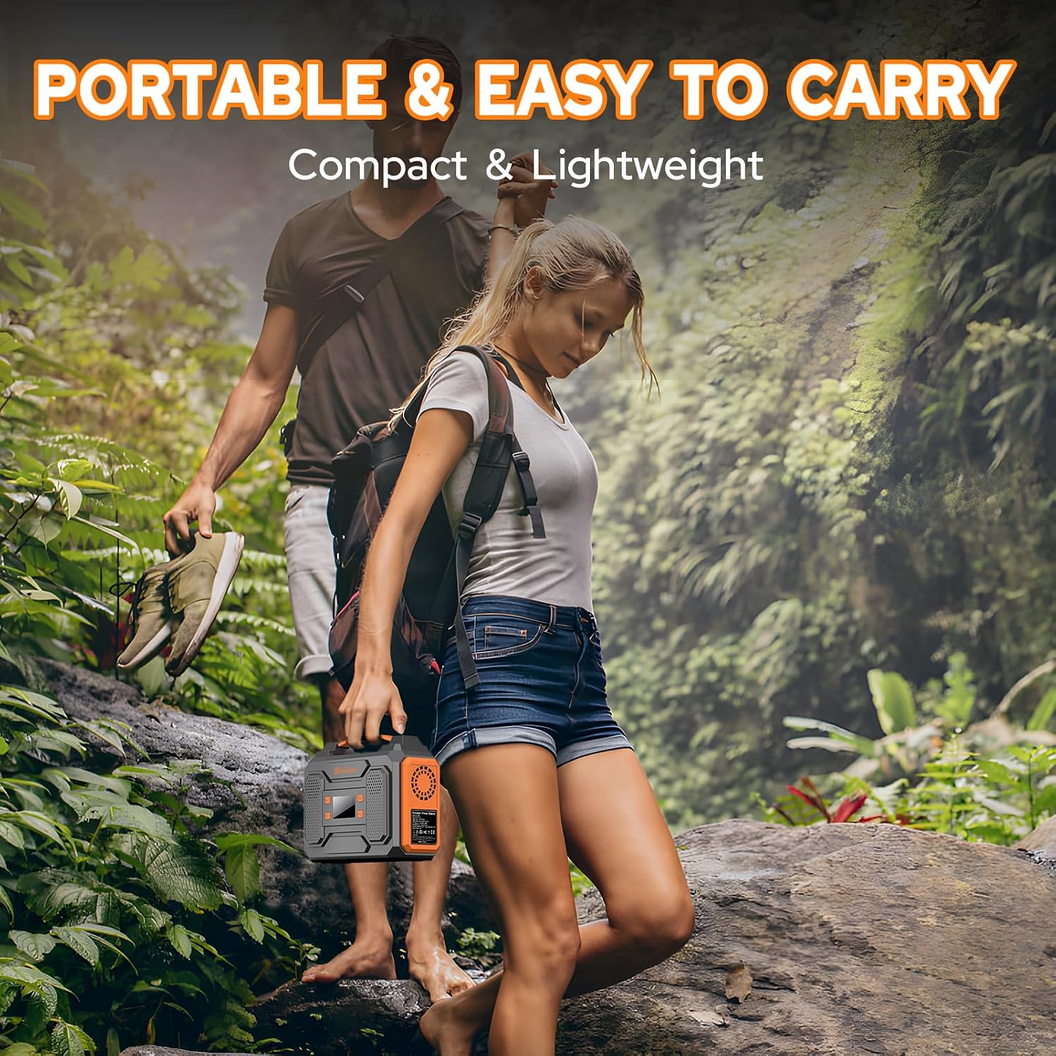Portable Solar Generator with Panel, 300W Portable Power Station with Foldable Solar Panel 40W, 110V AC Outlet 100W