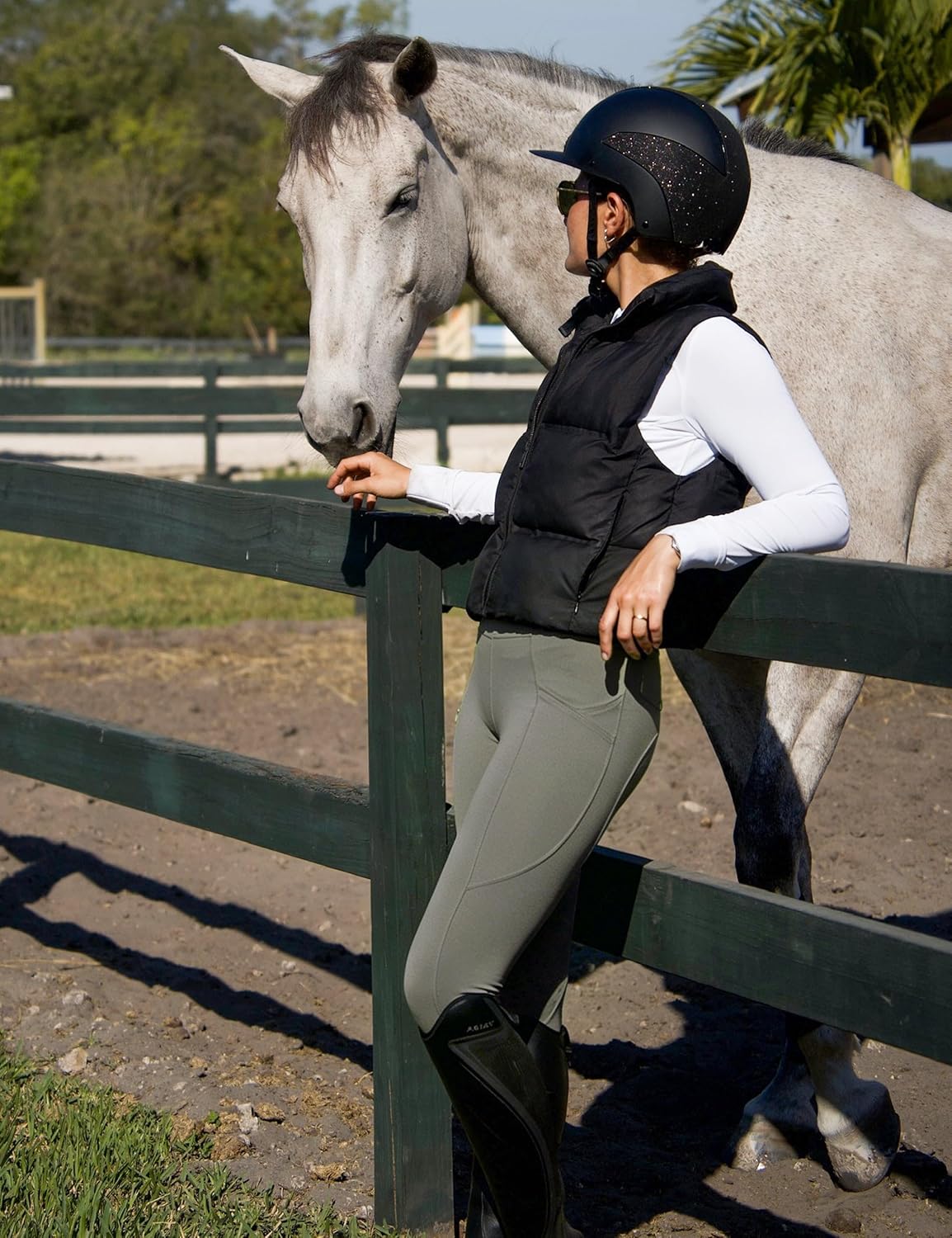 Women's Horse Riding Pants Full Seat Equestrian Breeches High Waist Horseback Riding Tights with Pockets