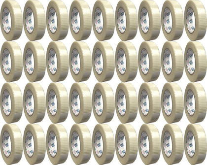 36 Roll 1" x 54.6 yds (24mm x 50m) Bi-Directional Fiberglass Reinforced Filament Tape, Strapping Tape