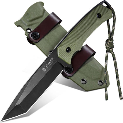 Fixed Blade Knife - Full Tang Handle Green | Portable Sheath with Belt buckle