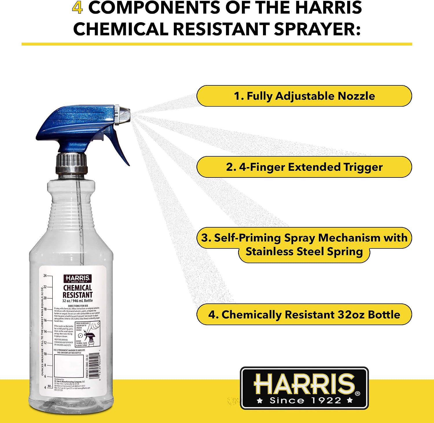 Chemically Resistant Professional Empty Spray Bottles, 32oz (3-Pack)