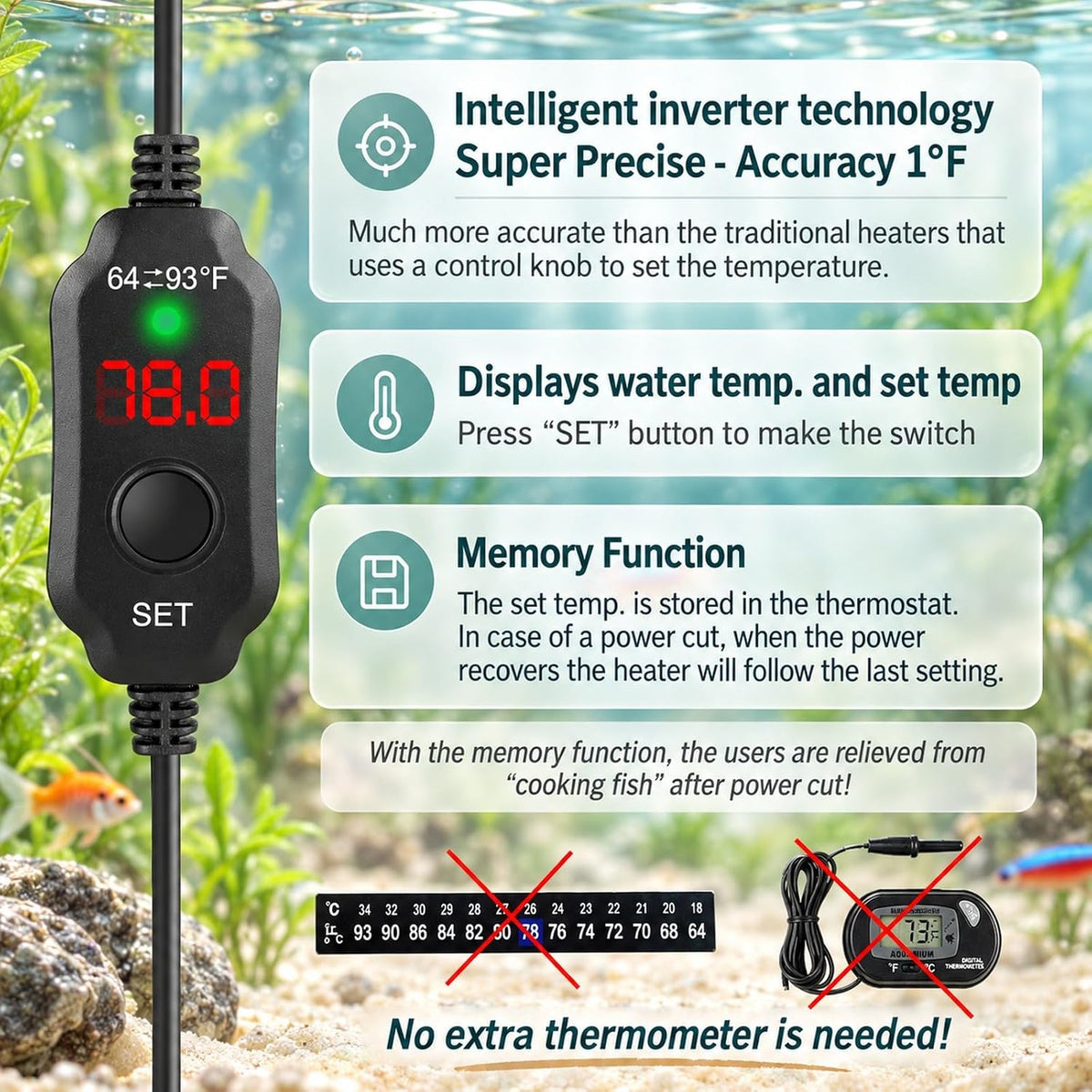 Thumb-Sized 10W Super Mini Aquarium Betta Heater for 1-2 Gallon Small Tanks