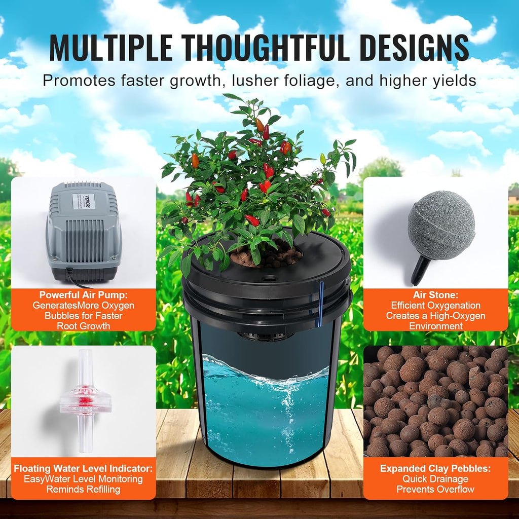 DWC Hydroponic System, 5 Gallon 8 Buckets, Deep Water Culture Growing Bucket, Hydroponics Grow Kit with Pump, Air