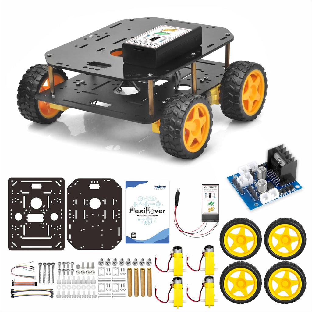 FlexiRover Building Kit for Arduino – Customizable Robot Car Chassis with 4 TT Motors and Wheels, Ideal for Robotics