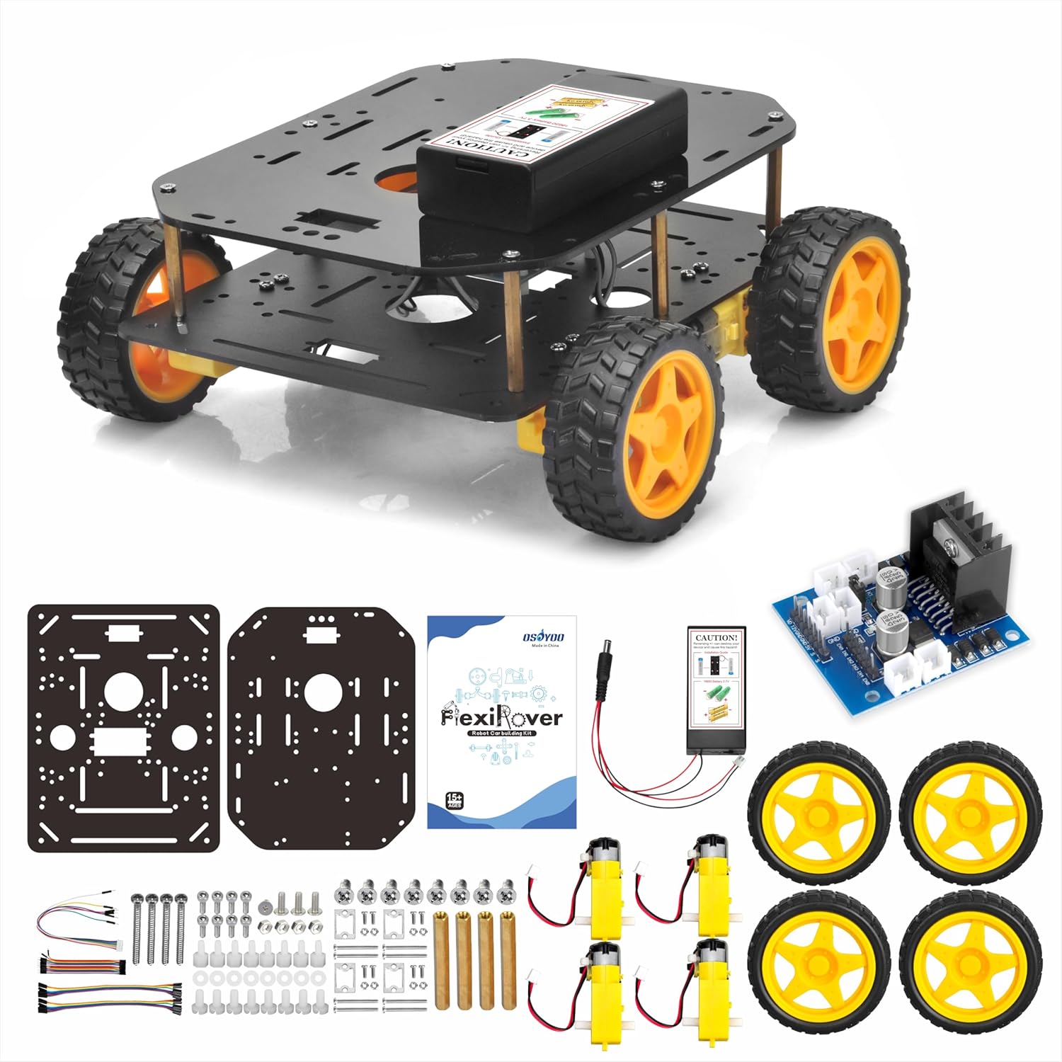 FlexiRover Building Kit for Arduino – Customizable Robot Car Chassis with 4 TT Motors and Wheels, Ideal for Robotics