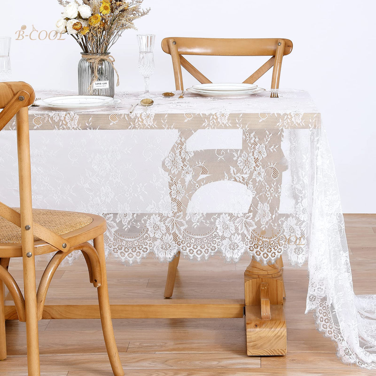 White Lace Tablecloth 60 X120 Inches Rectangle Vintage Embroidered