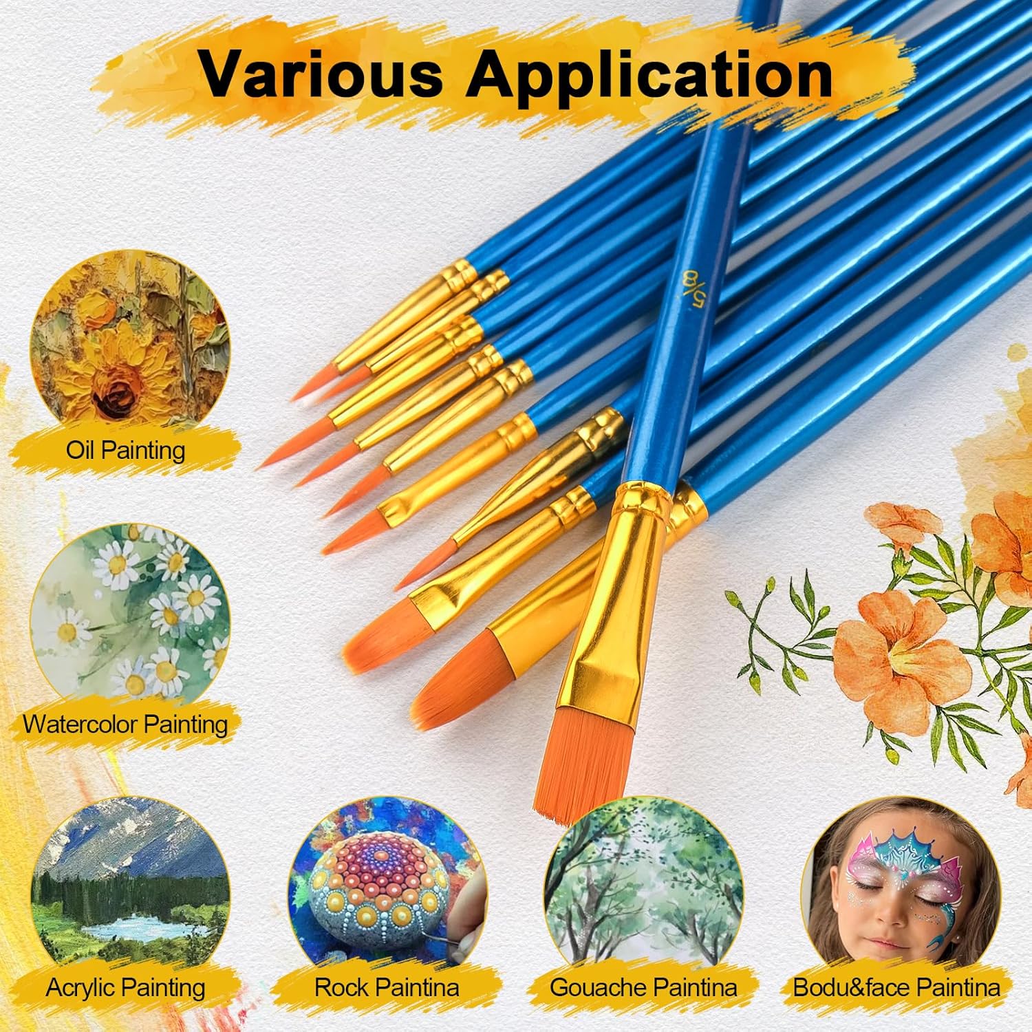 Acrylic Paint Brushes Set, 50Pcs Round Pointed Tip Artist Paintbrushes for Acrylic Painting Oil Watercolor Canvas
