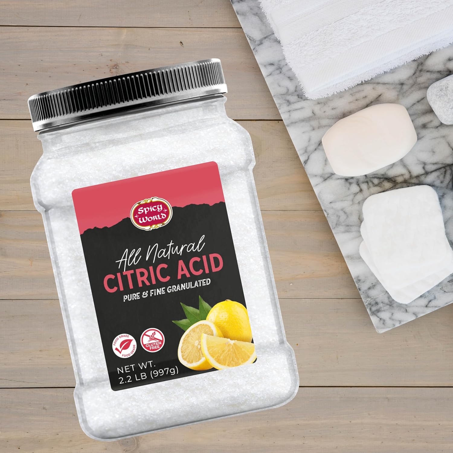 Citric Acid 2.2 LB Jar - Pure, All Natural, Food Grade, Non-GMO Citric Acid Powder for Cleaning, Bath Bombs