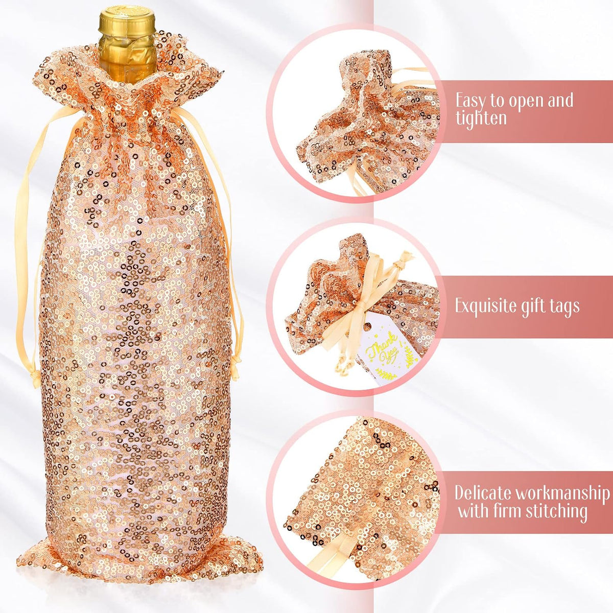 12 Pcs Rose Gold Satin Wine Gift Bags, Gift Giving