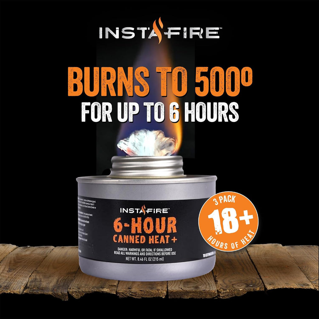 InstaFire 6-Hour Canned Heat (3-Pack) Camping, Camp Stove Cooking Food, Canned Heat, Nontoxic for Emergency