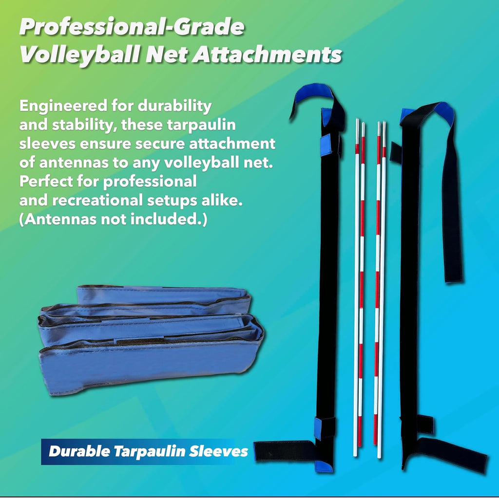 Foldable Volleyball Antenna Set - Durable Tarpaulin Hook-and-Loop Sleeves with Collapsible Fiberglass Antennas