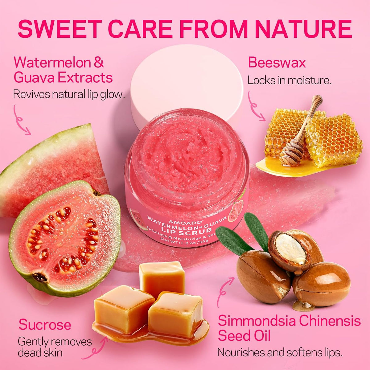 AMOADO Sugar Lip Scrub for Dark Lips – Exfoliating Lip Scrub for Smooth & Soft Lips with Watermelon & Guava, Lip