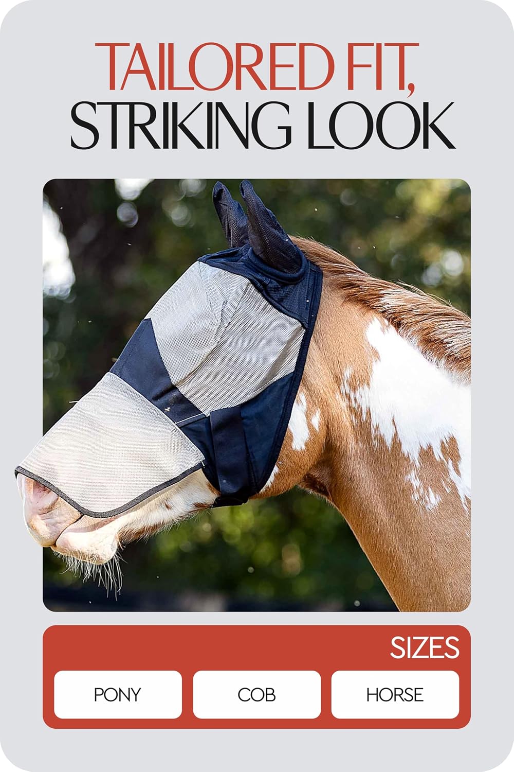 Horse Fly Mask with Nose Cover, Soft Micro Mesh Full Face Design