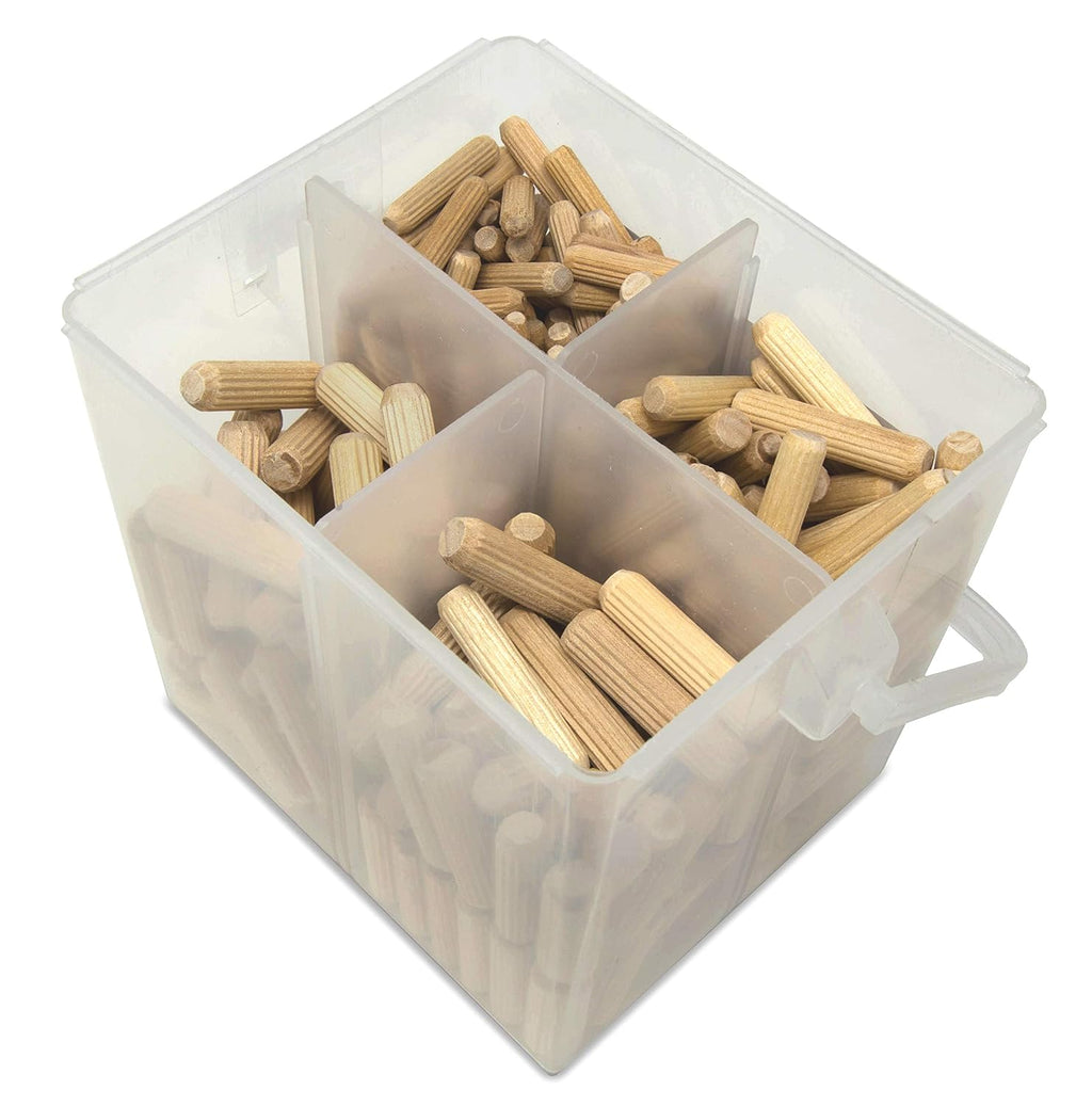 JN400D 400-Piece Fluted Dowel Pin Variety Bucket with 1/4, 5/16, and 3/8-inch Woodworking Dowels