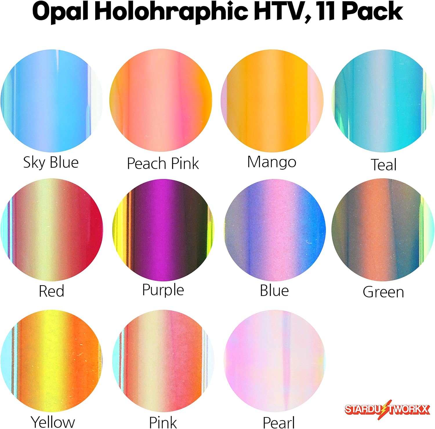 Opal Holographic Heat Transfer Vinyl 11 Pack Holographic Iron on Vinyl Rainbow Vinyl Glitter HTV Metallic HTV Sheets