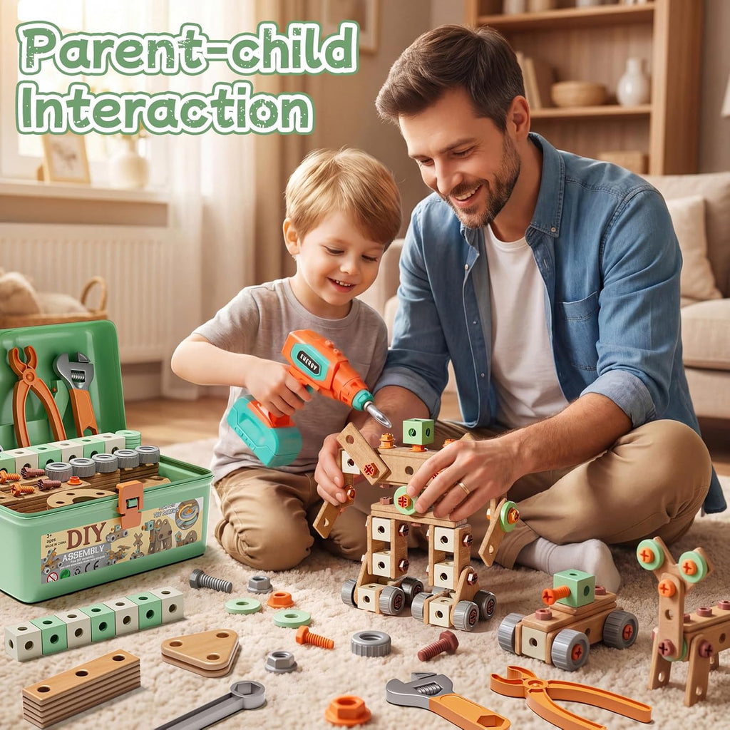 158-Piece Kids Tool Set with Toy Drill, STEM Construction Tool Kit with Storage Box, Pretend Play Building Toy