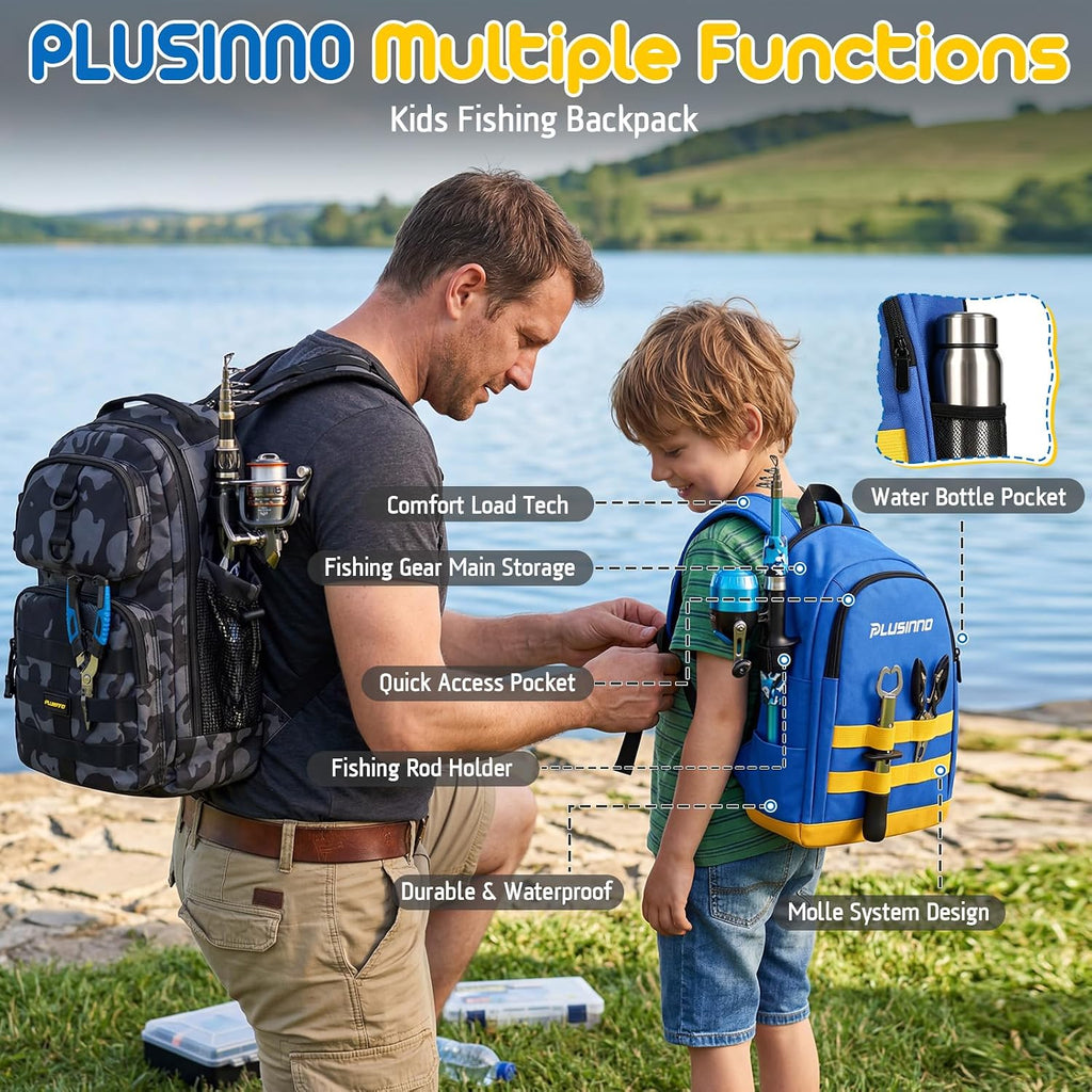 Kids Fishing Pole, Telescopic Fishing Rod and Reel Combo, Fishing Gear Kit with Backpack, Tackle Box, Spincast Reel
