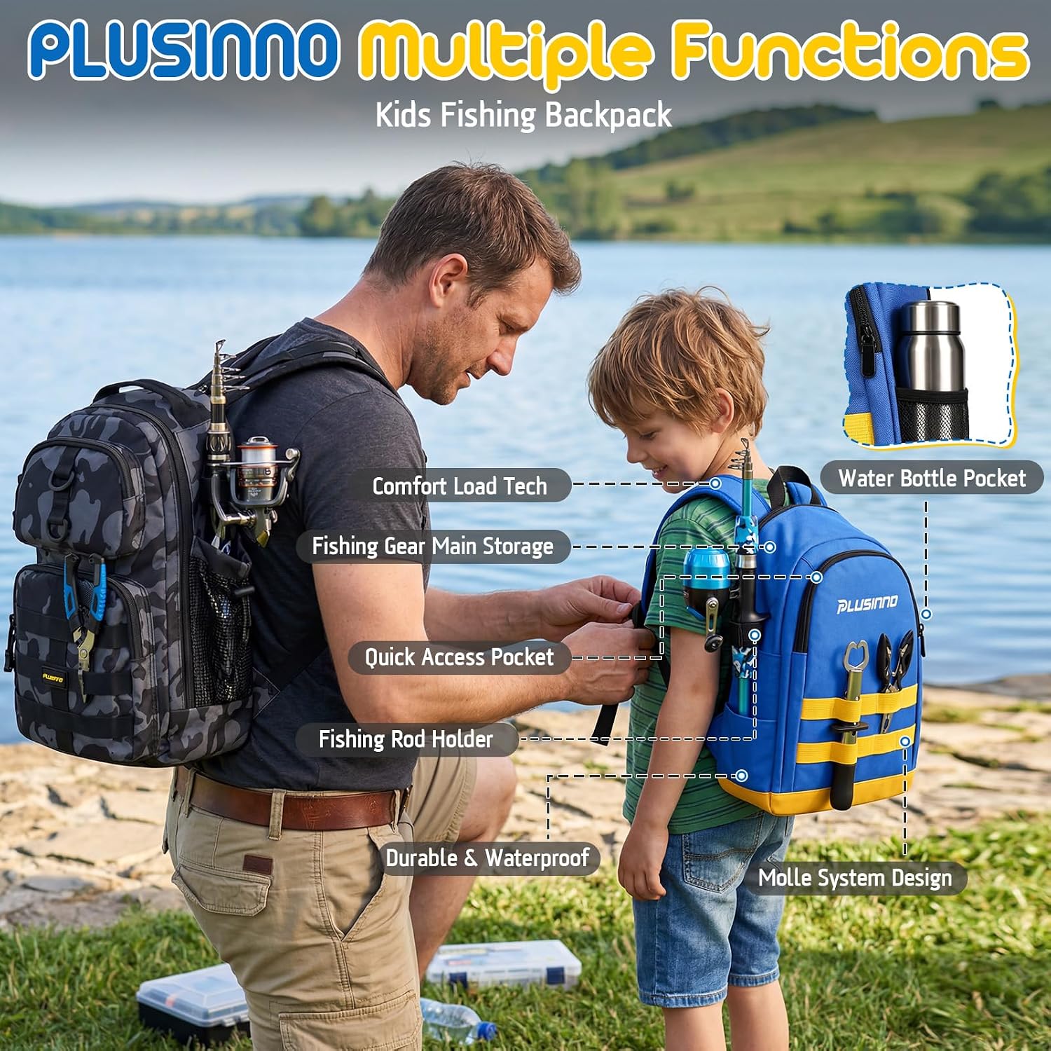 Kids Fishing Pole, Telescopic Fishing Rod and Reel Combo, Fishing Gear Kit with Backpack, Tackle Box, Spincast Reel