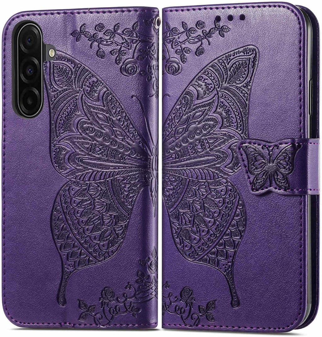 for Samsung Galaxy A17 5G Phone Case Wallet,Women Flip Cover with Credit Card Holders Butterfly Embossed PU Leather