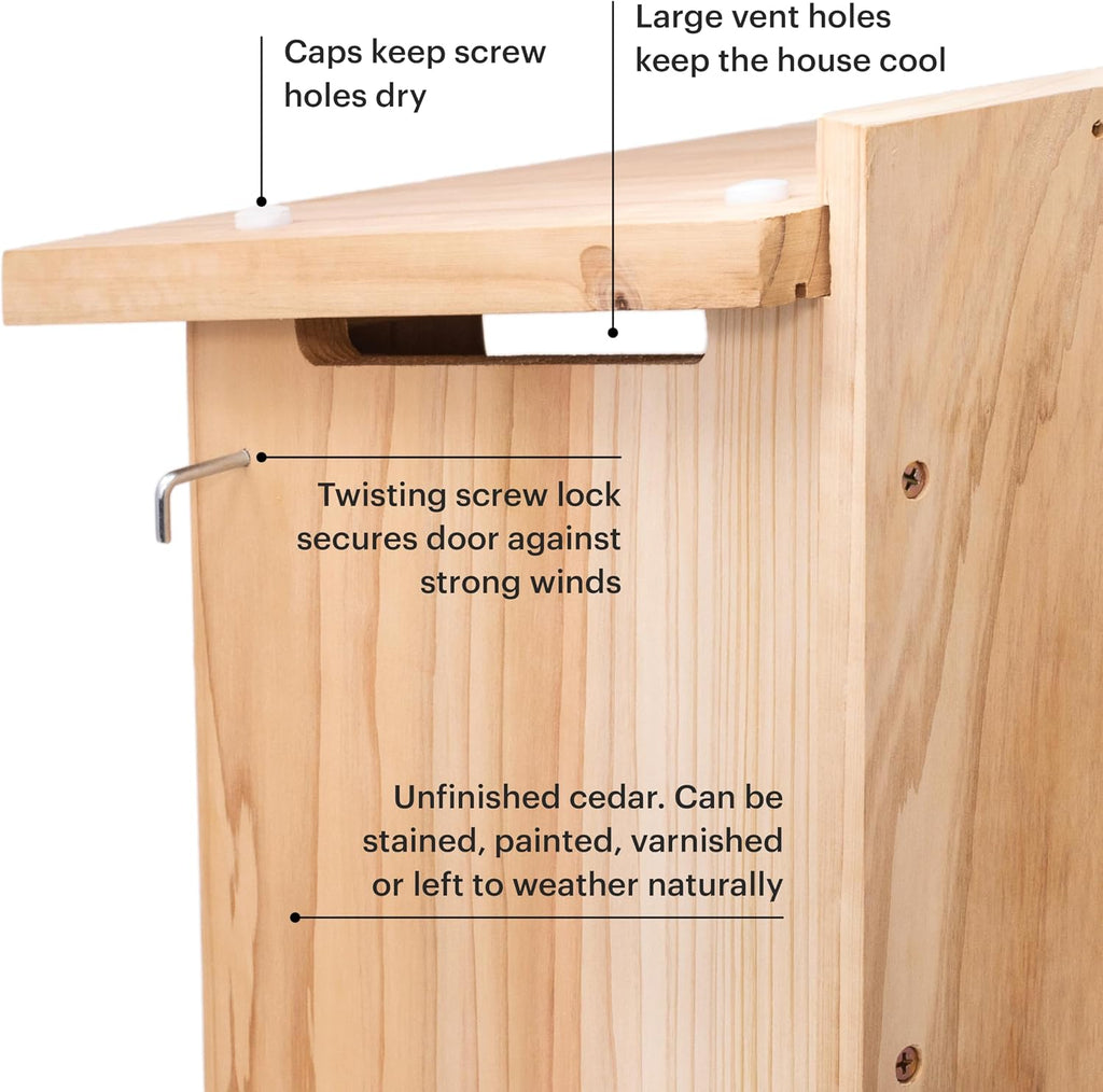 Large Cedar Owl House - Premium and Weatherproof Design - 16" x 12" x 11" - A Nesting Box for Screech Owls, Boreal
