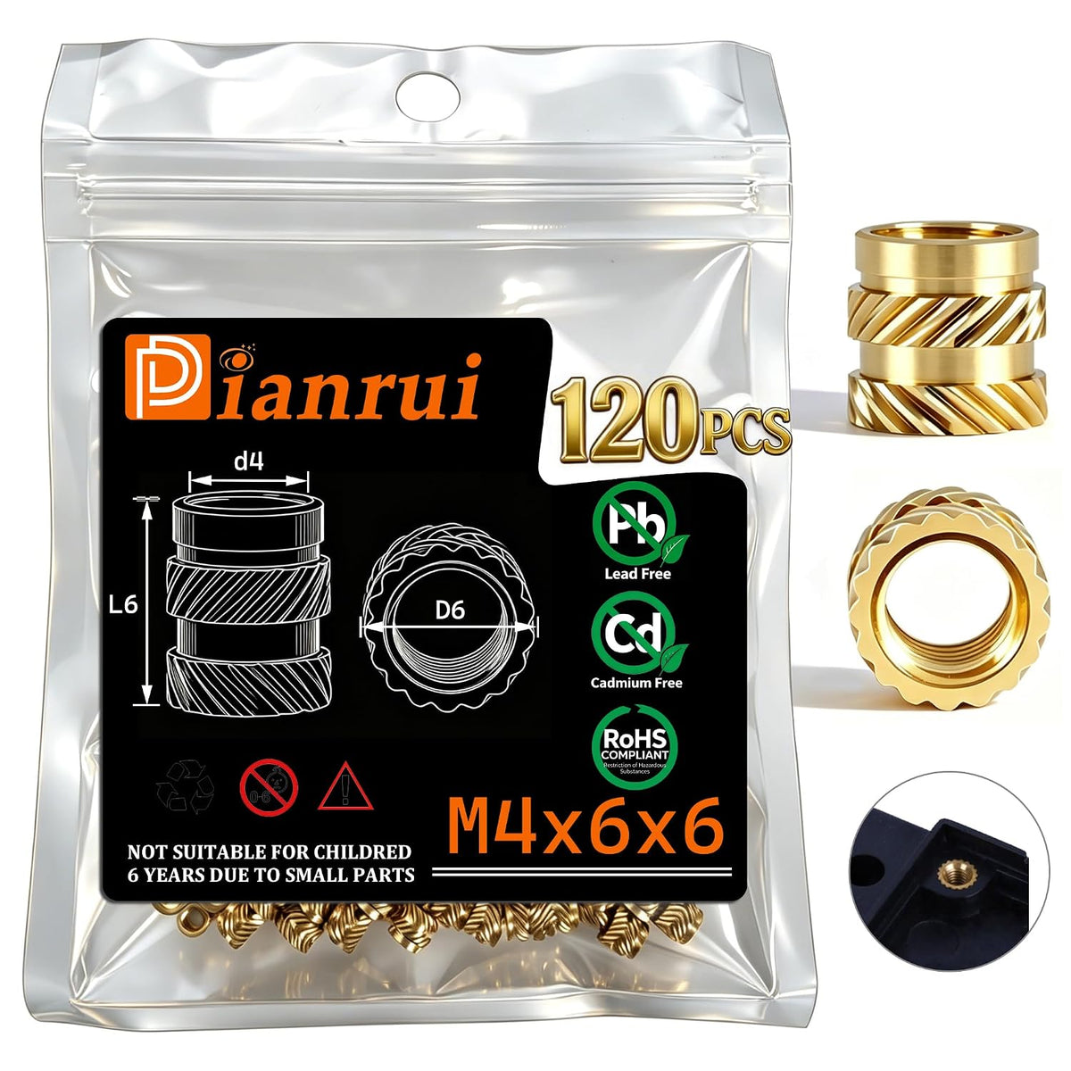 Dianrui M4 Heat Set Inserts for 3D Printing, Brass Threaded Insert 120PCS