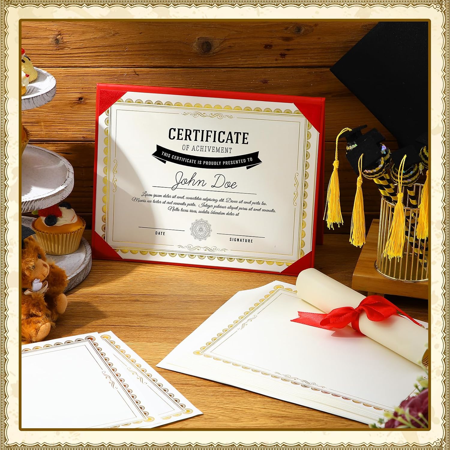 100 Sheet Gold Foil Border Certificate Paper 8. 5 x 11 for Printing Blank Cardstock for Graduation Diploma