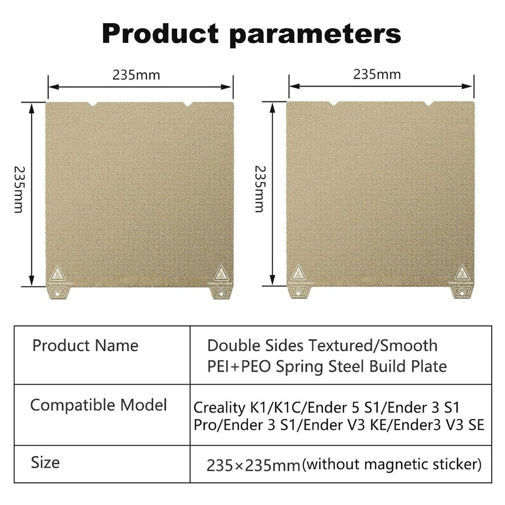 Double-Sided Textured PEI Sheet 235x235m,3D Printe Build Plate Spring Steel Print Bed (no Magnetic Base) for Creality