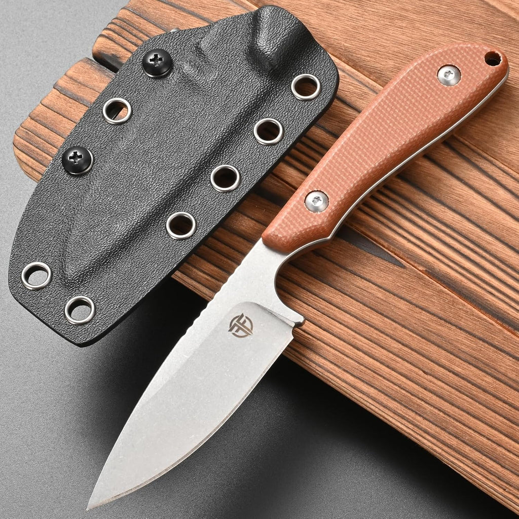FF101 Micarta Handle Fixed Blade Knife, AUS-10 Steel Blade Full Tang Knife with Sheath for Outdoor Camping Hunting