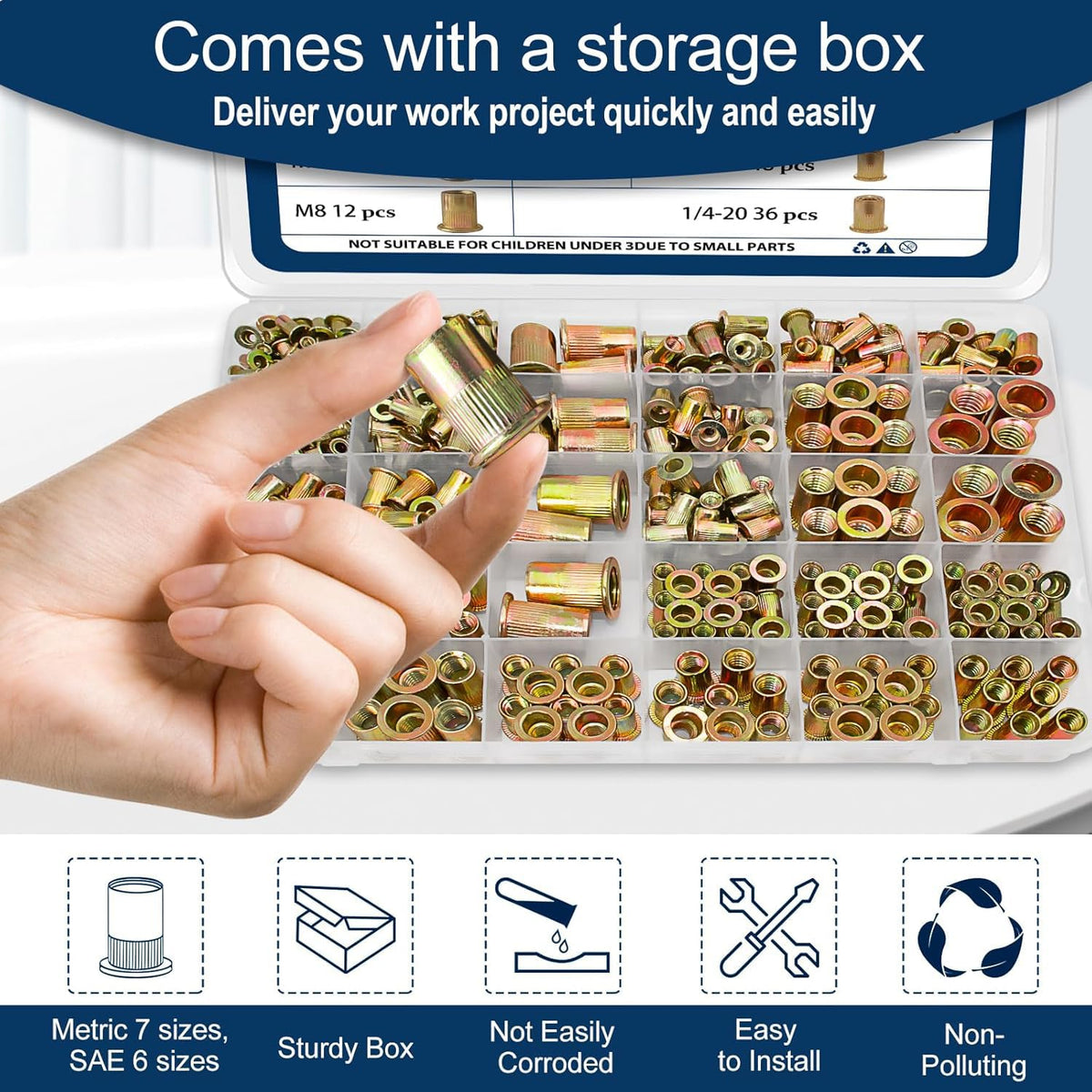 SAE & Metric Rivet Nut Assortment Kit 420Pcs Zinc Plated Certnut