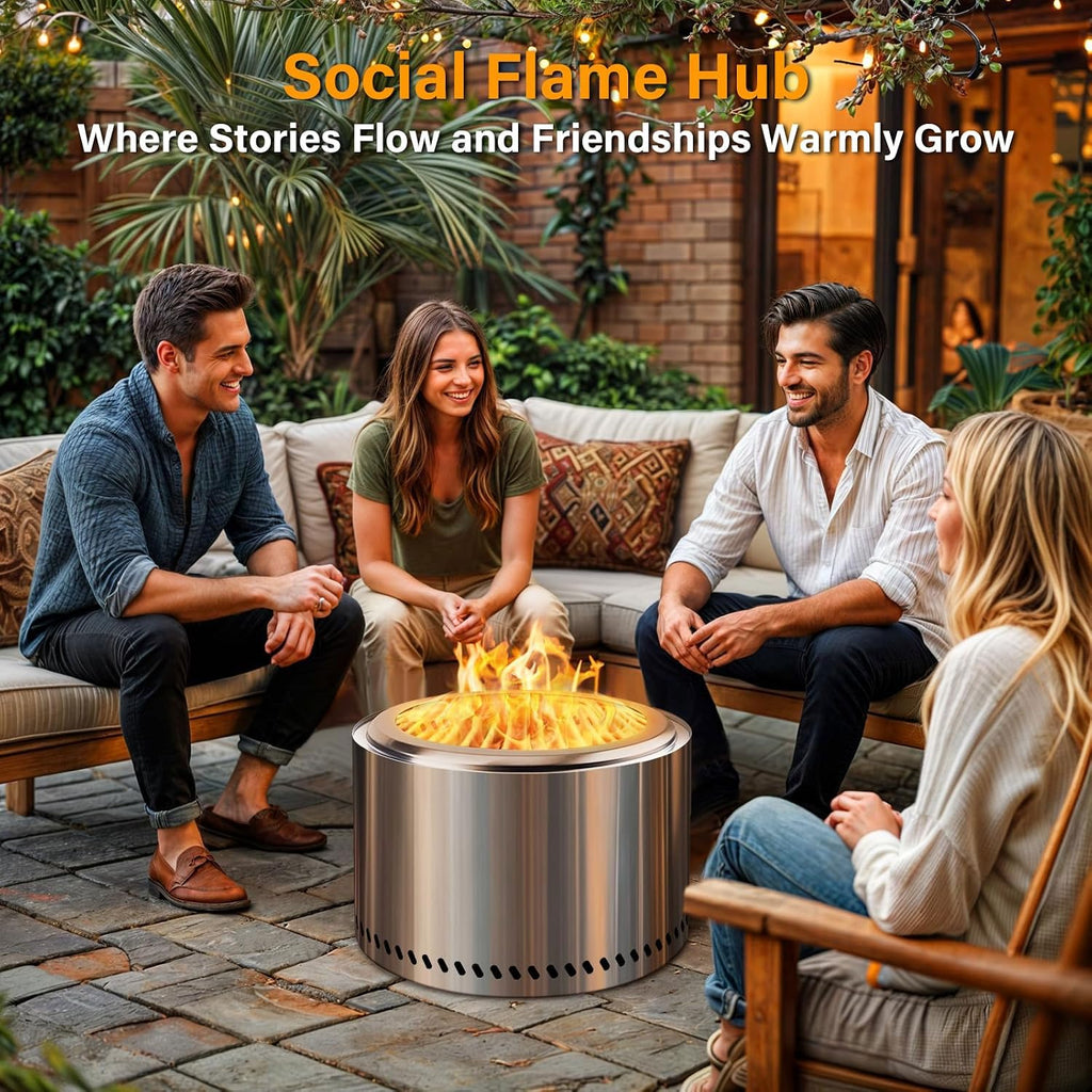 19.5" Smokeless Fire Pit Outdoor, Stainless Steel Wood Burning Firepit with Secondary Combustion, Backyard Patio
