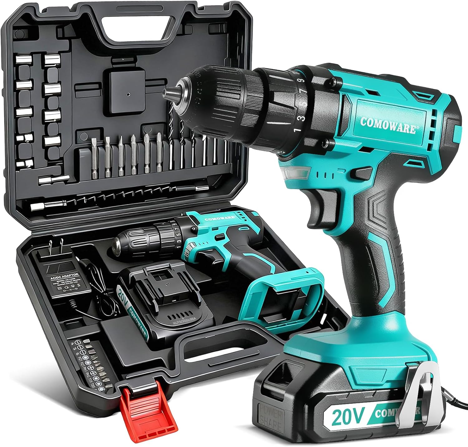 20V Cordless Drill, Electric Power Drill Set with 1 Battery & Charger, 3/8" Keyless Chuck, 2 Variable Speed, 266