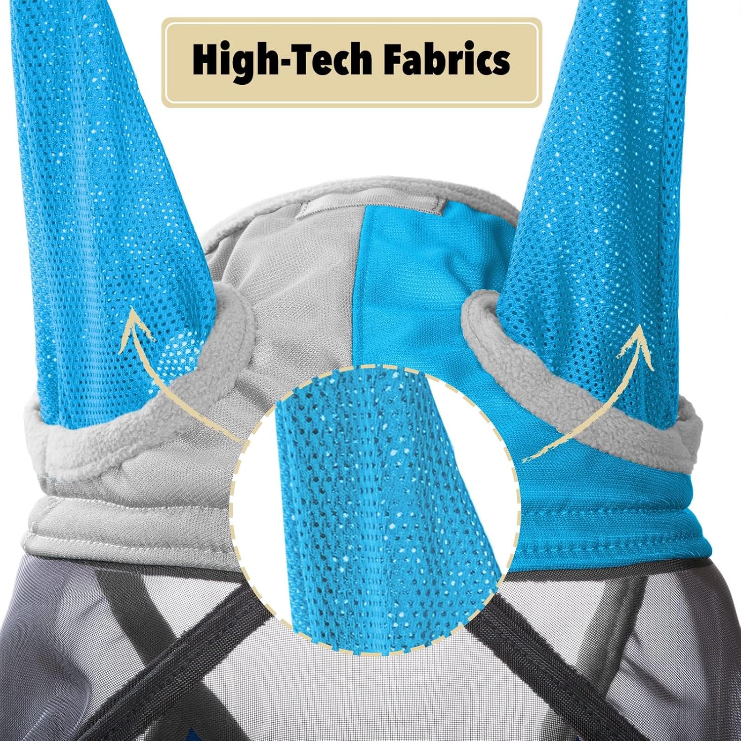 Pro Luminous Horse Fly Mask Standard with Ears UV Protection for Horse Azure Blue/Silver Large Full Size