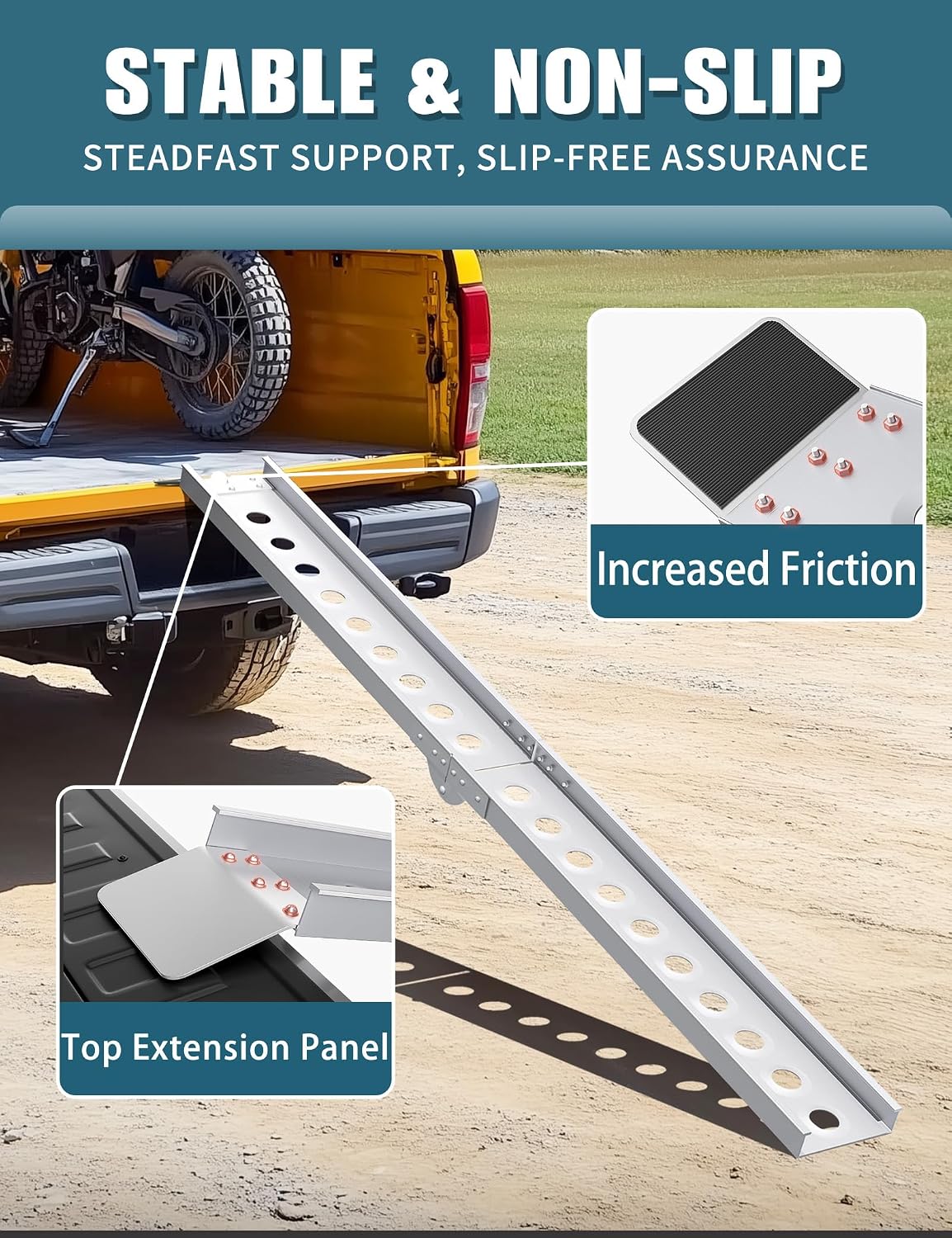 6FT Folding Motorcycle Loading Ramp, 440 lb Aluminum Ramp for Bikes | Non-Skid, Rustproof, Dirt Bike, E-Bike Truck