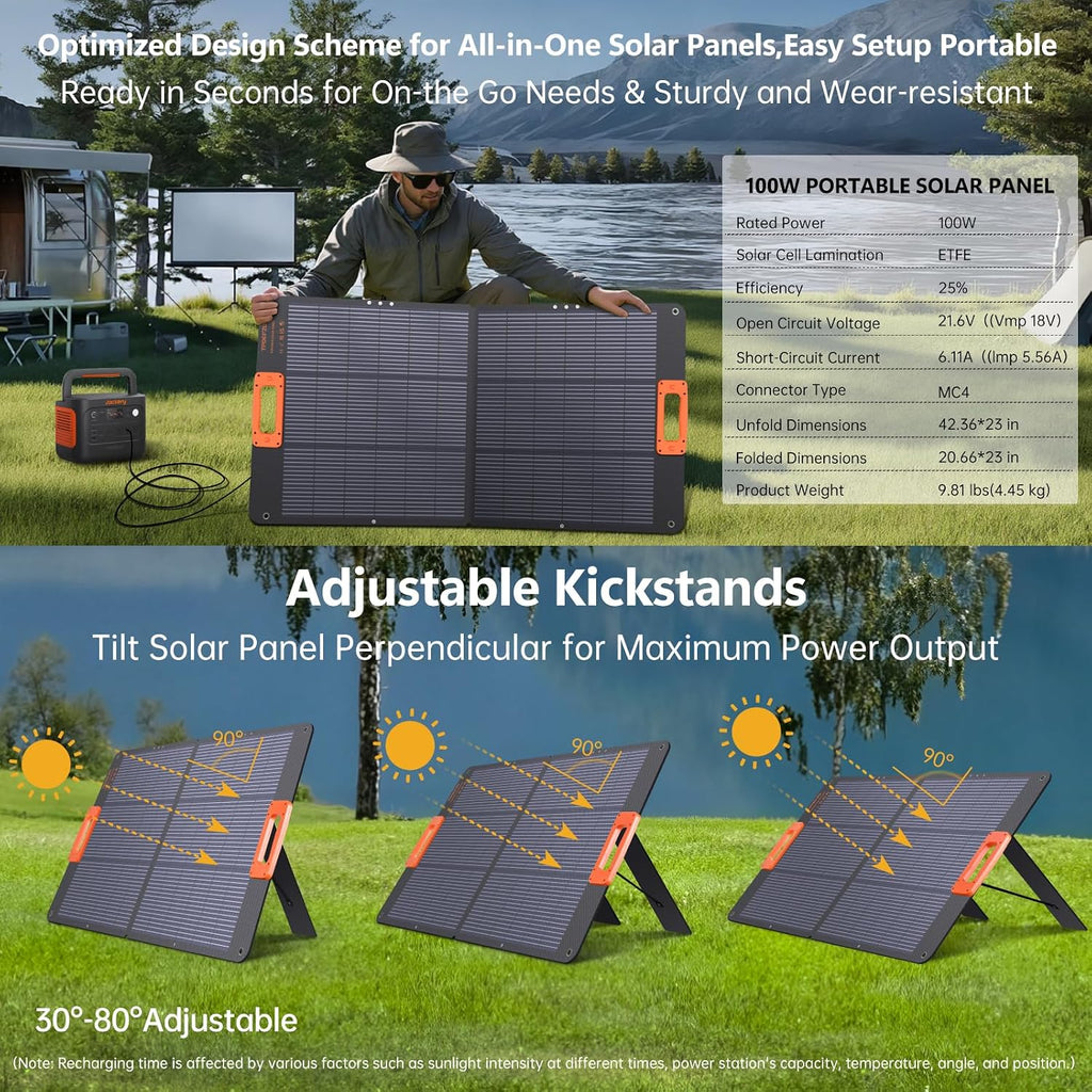 100W Solar Panel,N-Type 16BB Portable Solar Panels for Power Station,Foladable Solar Panel,QC3.0 USB-A &Type-C,25%