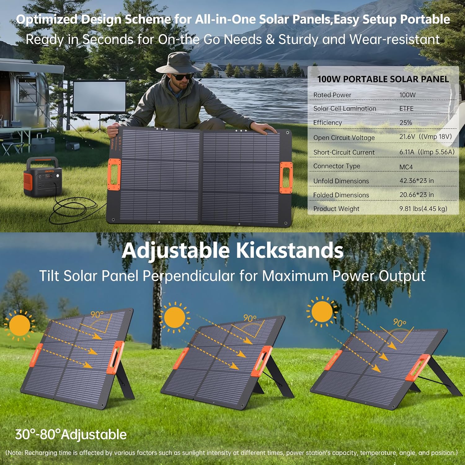 100W Solar Panel,N-Type 16BB Portable Solar Panels for Power Station,Foladable Solar Panel,QC3.0 USB-A &Type-C,25%