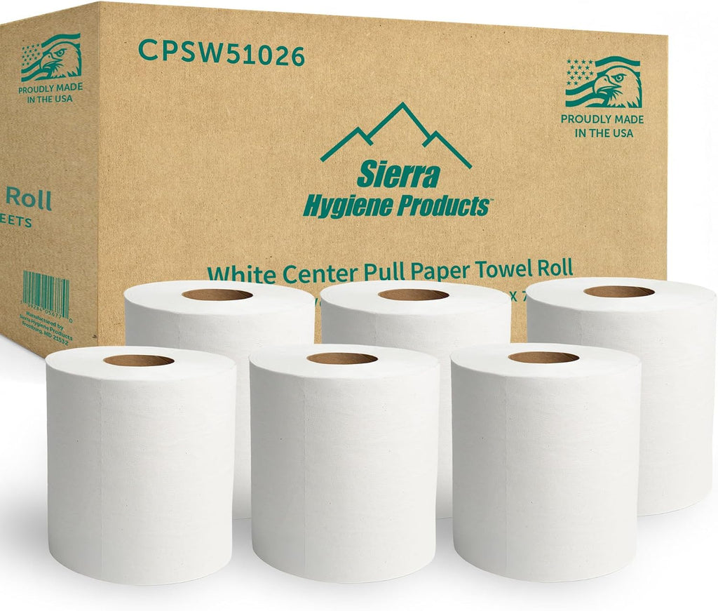 Sierra Hygiene 2-Ply White Centerpull Paper Towels, 550', 6 Rolls, USA