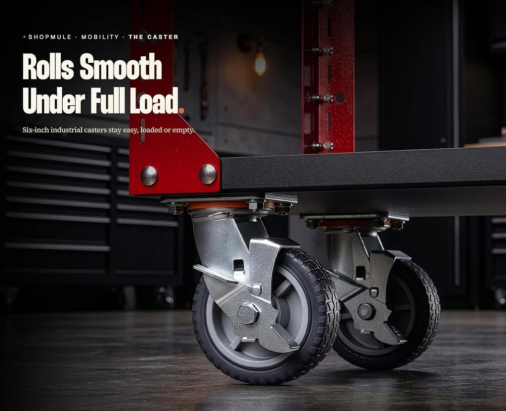 Red Shopmule Rolling Tool Cart, 1250 lb Capacity, Heavy-Duty Steel Utility Cart with 6" Locking Casters, Tray Mats