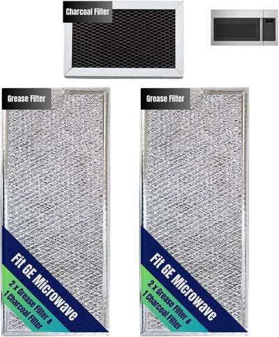 2 Pcs Microwave Aluminum Grease Filter Replacement Fit for JVM6175SF1SS JVM6175SK1SS JVM6175SK2SS JVM6175SK3SS, Durable Material (2 Pcs Grease Filter + 1 Charcoal Filter)