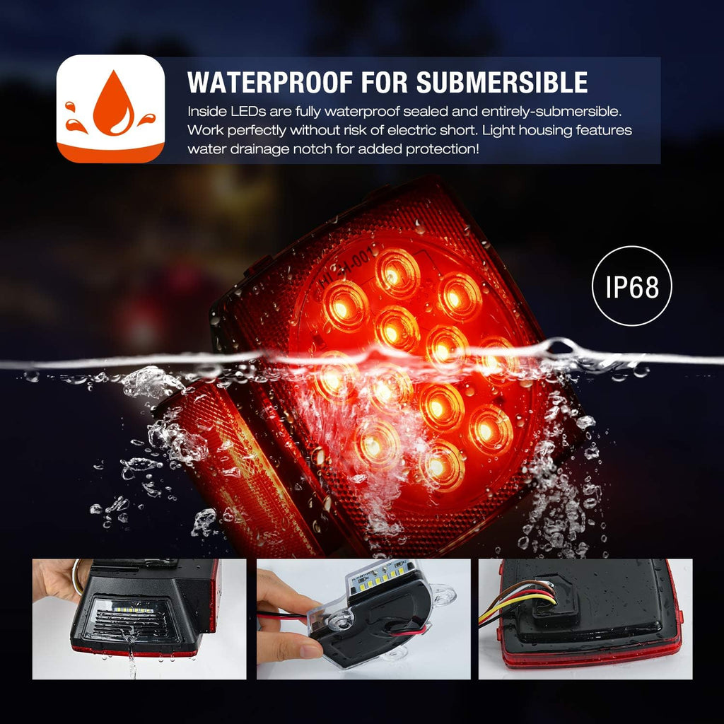 Square Submersible LED Trailer Light Kit,IP68 Waterproof 2PCS