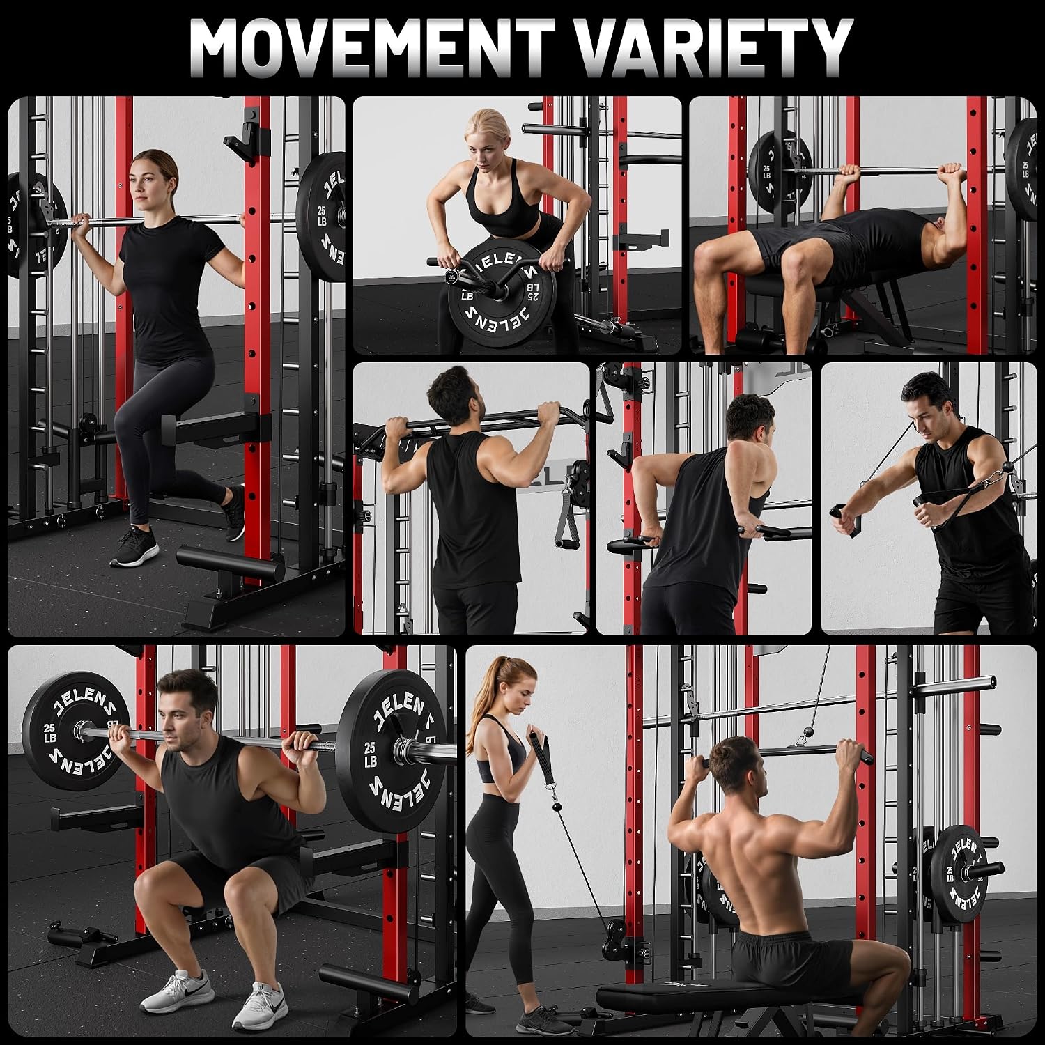 Smith Machine for Home Gym, Multi-Function M12 Power Cage with Cable Crossover System, Squat Rack with Smith Bar and