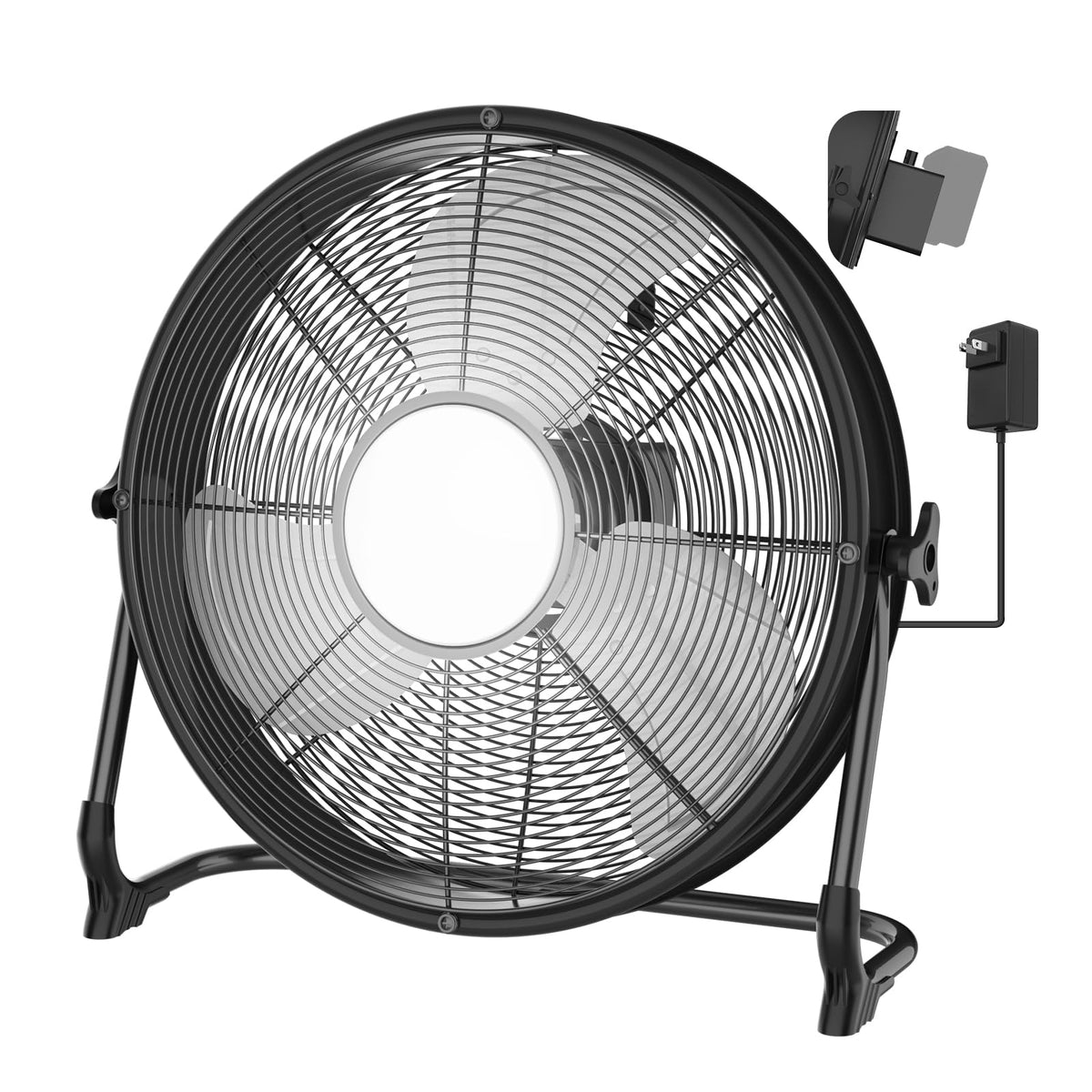16" Battery Powered Floor Fan with LED Light Compatible with Milwaukee