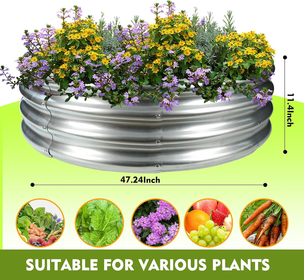 48" Round Galvanized Steel Fire Ring Pit/Raised Garden Bed Kit