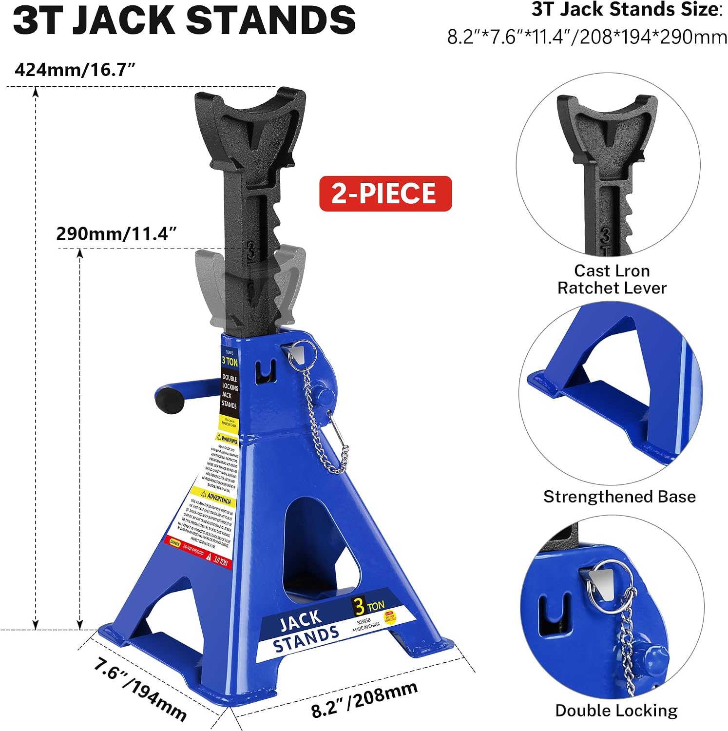 4 Piece Car Truck Floor Jack Service with Jack Stands Tire Repair Kit for Garages, Automotive,Repair Shops and DIY