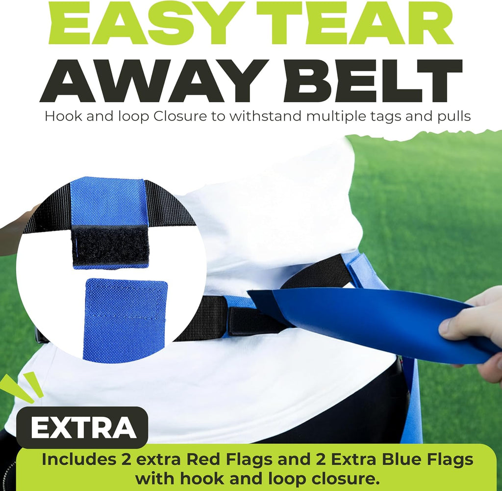 Flag Football Belts Set for 14 Players – 28 Durable Red & Blue Flags with 4 Extra Flags, Adjustable Belts & Carry Bag