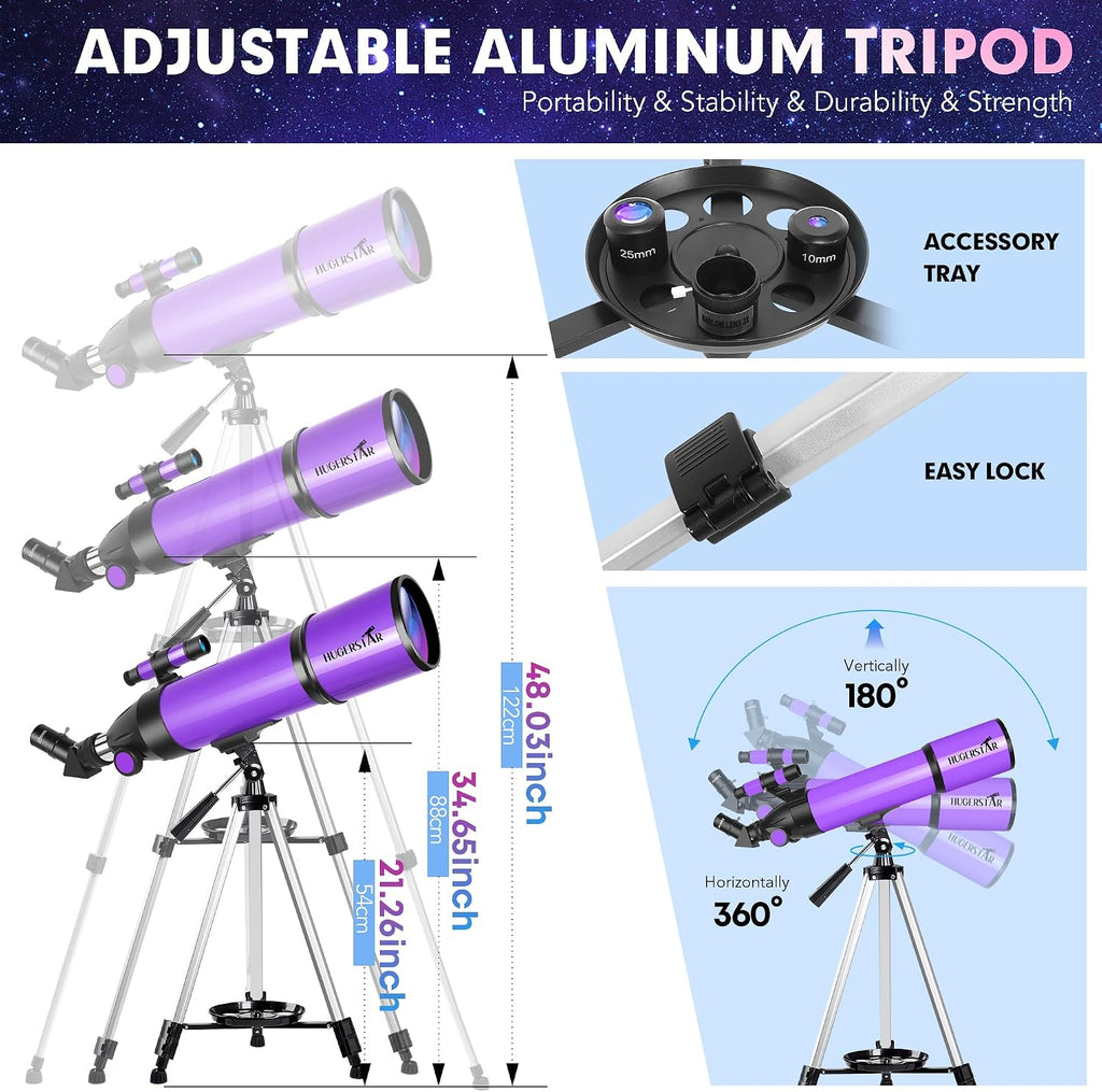 Telescope for Adults & Kids, 80mm Aperture 600mm Refractor | Portable Telescopes