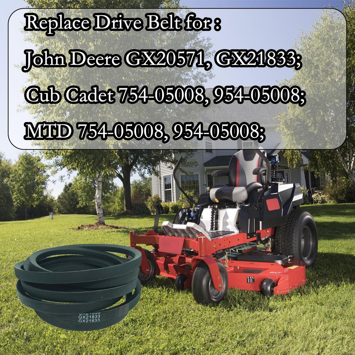 GX21833 Mower Deck Belt Replacement for John Deere 48 Inch D140 L130 L120 LA145 D160 E140 LA130 E170 D155 S170 E160 S140 Z255 GX20571 145 155C D150 E150 LA140 LA155/ Aramid Cord /141.7 inch